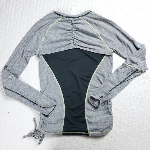 LUCY Gray Dashing Stripe Long Sleeve Ruched Side Ties Athletic Activewear Top XS - Picture 6 of 10